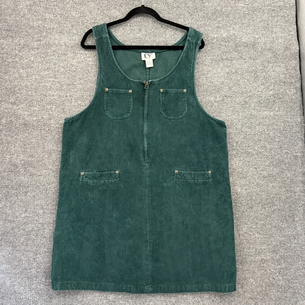 Vintage Original TY Wear Corduroy Jumper Overall Dress Plus Sz 1X Green Pockets